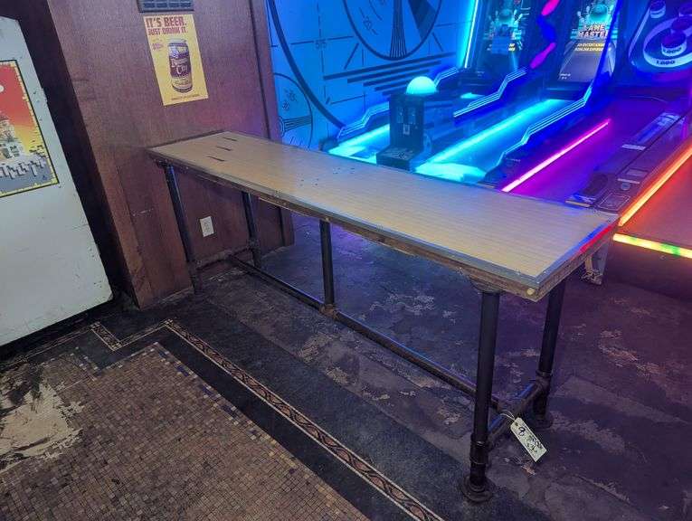 21" x 88" x 36" industrial pipe framed bowling lane top table