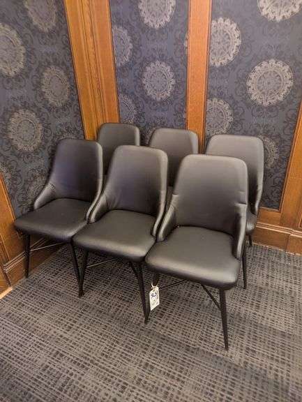Times 6 - Black metal framed black vinyl padded seat & back conference chairs - nice