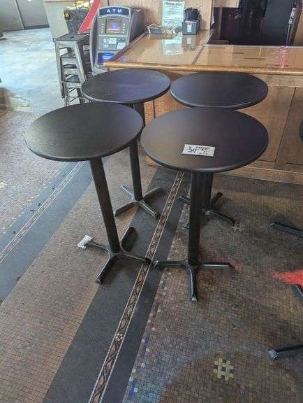 Times 4 - 24" round x 41" tall black laminate bar top tables