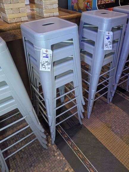 Times 4 - 30" tall grey metal bistro style bar stools - nice