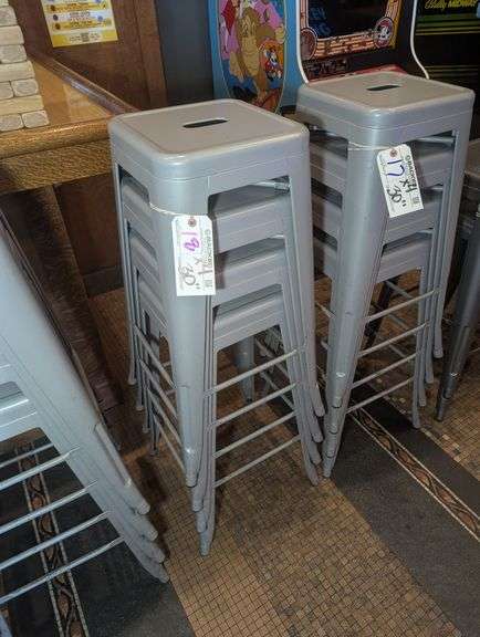 Times 4 - 30" tall grey metal bistro style bar stools - nice