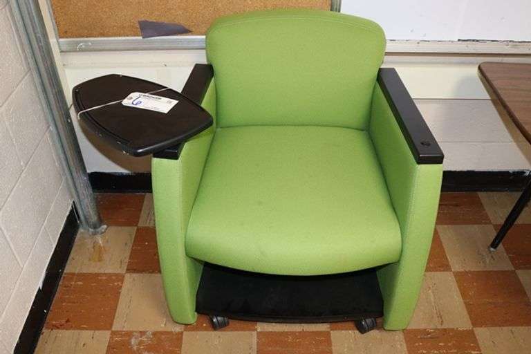 Green tweed portable armed office chair