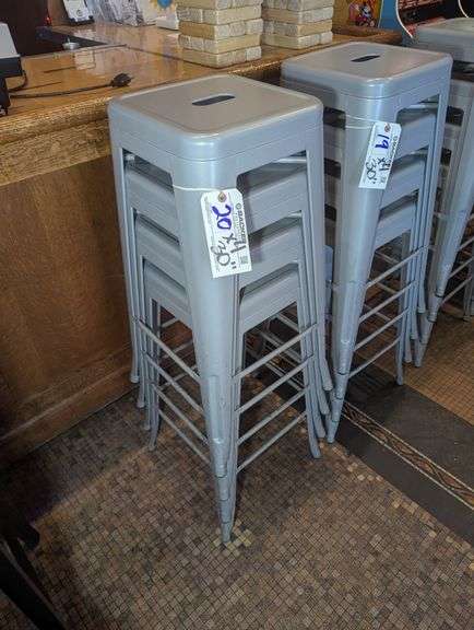 Times 4 - 30" tall grey metal bistro style bar stools - nice