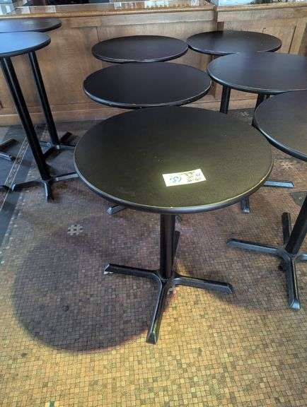Times 3 - 30" round x 35" tall black laminate top tables