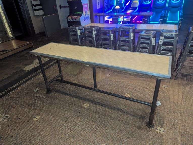 21.5" x 86" x 35" industrial pipe framed bowling lane top table