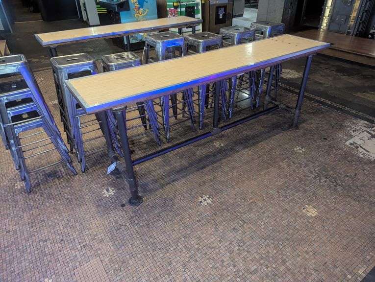21" x 94" x 36" industrial pipe framed bowling lane top table