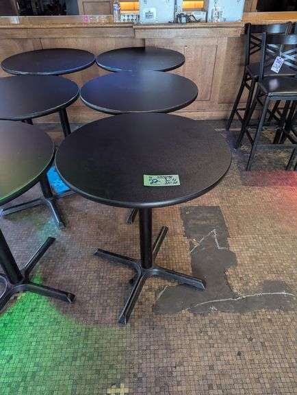 Times 3 - 30" round x 35" tall black laminate top tables