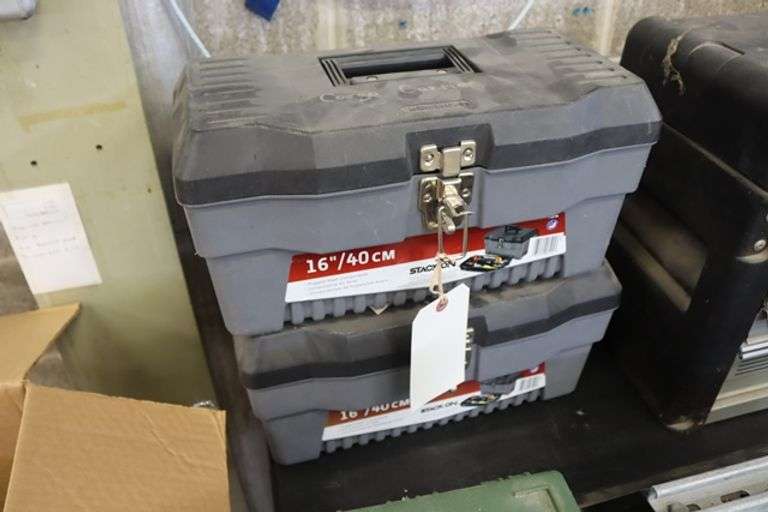 Times 2 - Stack On 16" plastic tool boxes