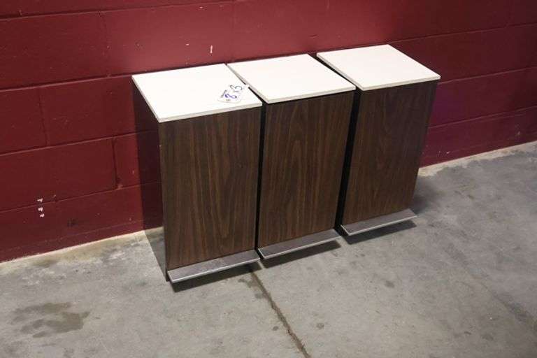 Times 3 - Metal framed wood laminate foot flip lid trash cans