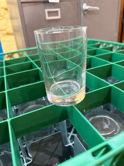 Times 2 - Glass dish boxes with 67 flight glasses & cart