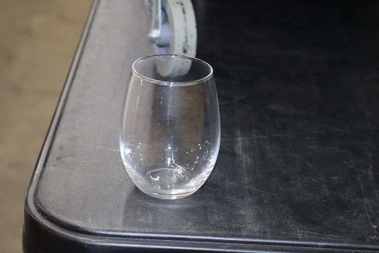 Times 3 - Glass dish boxes with 75 stemless wine glasses & cart