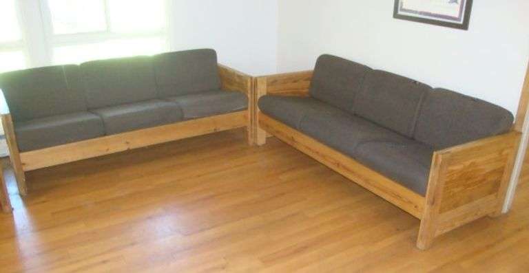 Pr of Solid Well Built Fir/Pine Framed Sofas, approx. 76" x 32" x 27" tall Great for deer hunters cabin!