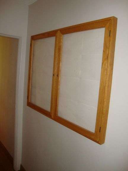 Pr of Oak Announcement Display Cases, keys included, ea approx. 48" x 36" tall