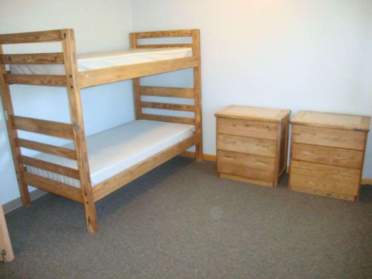 Contents of room including Well-Built Solid Fir/Pine Bunk bed and 2 dressers Great for deer hunters cabin!