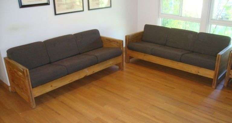 Pr of Solid Well Built Fir/Pine Framed Sofas, approx. 76" x 32" x 27" tall Great for deer hunters cabin!
