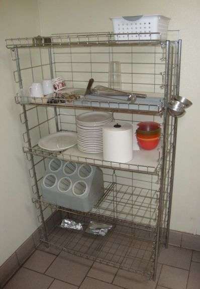 Storage Shelving Unit w/contents, approx. 36" x 19" x 65" tall