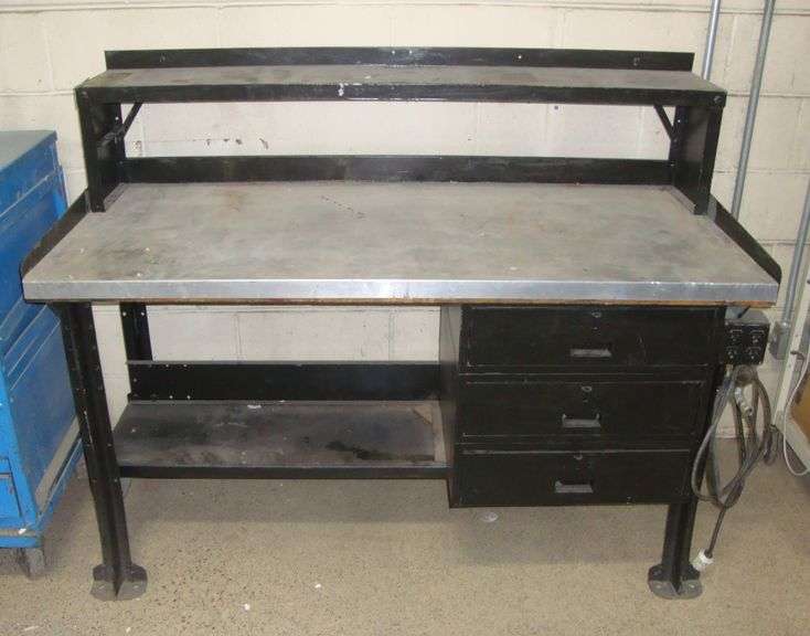 HD Workbench with 4plex outlet box, approx. 60" x 29" x 48" tall, 120V