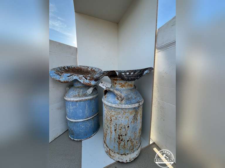 Antique Milk Cans w/ Tractor Seat Lids