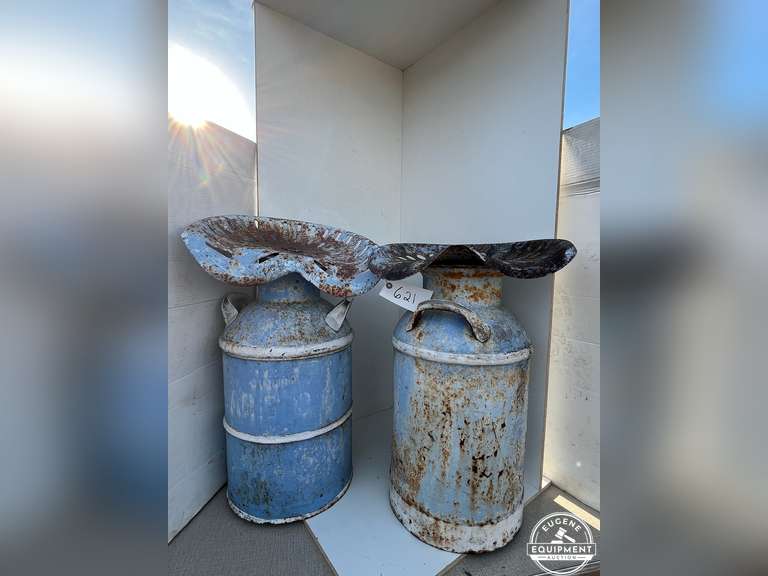 Antique Milk Cans w/ Tractor Seat Lids