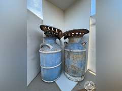 Antique Milk Cans w/ Tractor Seat Lids