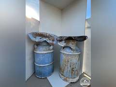 Antique Milk Cans w/ Tractor Seat Lids