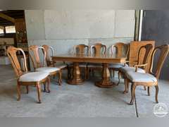Large Wood Dining Table w/ 8 Chairs & Leaf