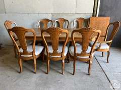 Large Wood Dining Table w/ 8 Chairs & Leaf