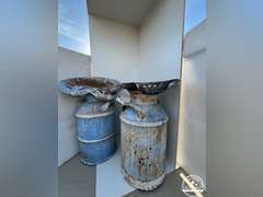 Antique Milk Cans w/ Tractor Seat Lids