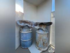 Antique Milk Cans w/ Tractor Seat Lids