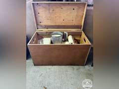 Wood Box w/ Camping Dishes & Supplies
