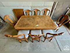 Large Wood Dining Table w/ 8 Chairs & Leaf