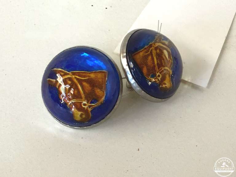 Set Of Antique Blue Glass Horsehead Rosettes
