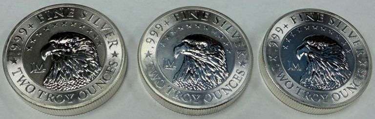 (3) 2oz JM Bullion .999 Fine Silver Eagle Rounds, 3 times the money