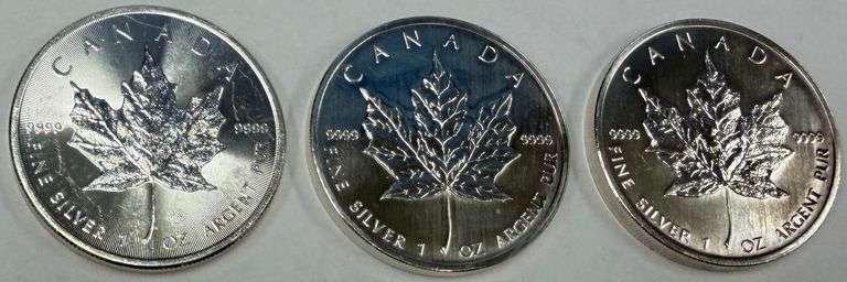 (3) 1oz Canadian Maple Leaf .999 Fine Silver Rounds, 3 times the money