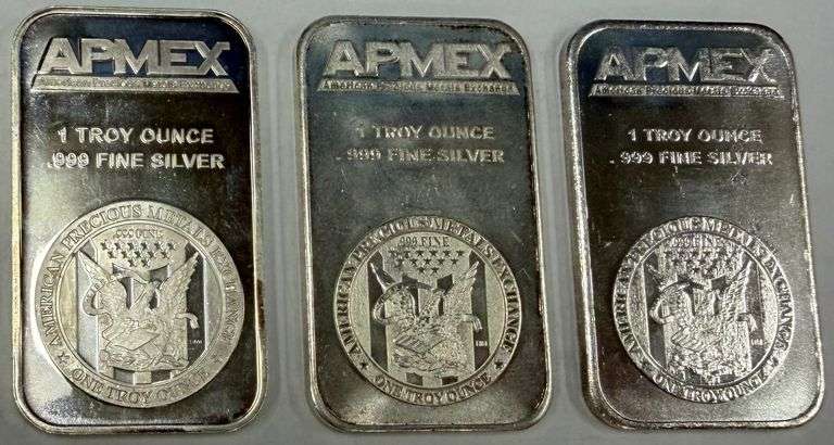 (3) 1oz APMEX .999 Fine Silver Bars, 3 times the money