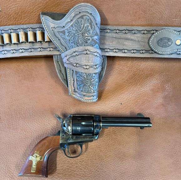 Cimarron "Holy Smoker" SAA 45LC Case Hardened Frame Revolver w/  Will Ghormley Custom Made Leather Holster/Cartridge Belt As Seen In The Movie "3:10 To Yuma"