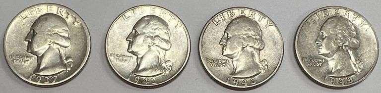 (4) Double Quarter Dollars, 1937, 1942, 1943, & 1943-S, 4 times the money