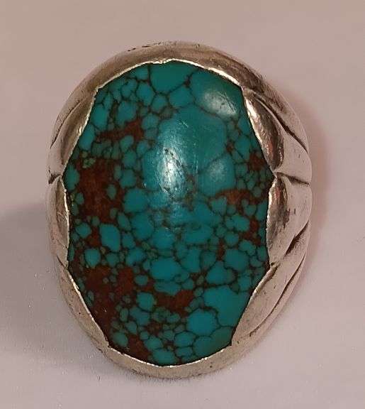 Vintage Hopi Sterling Silver & Spider Web Turquoise Ring