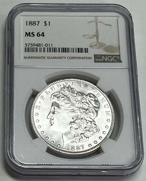 1887 Morgan Silver Dollar, NGC MS64