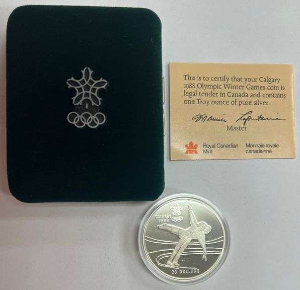 1987 Calgary Olympics $20 1oz .999 Fine Silver Coin w/ Box
