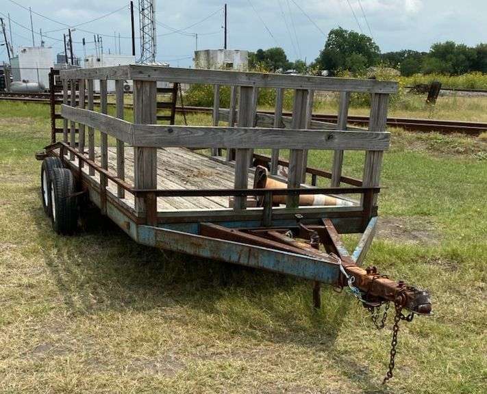 Homemade 17' x 5'8" Trailer w/ Wooden Stake Sides & Fold Down Ramps, No Title, Bill Of Sale Only