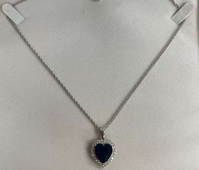 Sterling Silver 3.22ct Ocean Sapphire Heart Necklace, 20in Chain