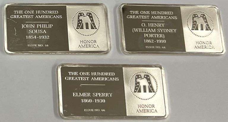 (3) "One Hundred Greatest Americans" Sterling Silver Bars, 102 Grams Total