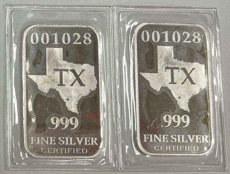 (2) 1/2oz Texas 50 State Minimum .999 Fine Silver Bars, 2 times the money