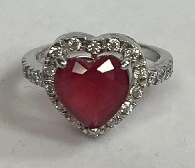 Sterling Silver Large Sweetheart Ruby Dinner Ring