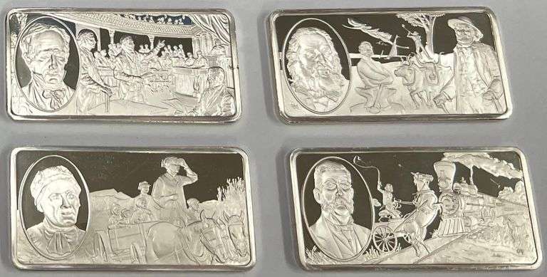 (4) "One Hundred Greatest Americans" Sterling Silver Bars, 34 Grams Each, 136 Grams Total