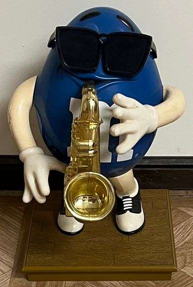 Vintage Blue M&M Peanut Saxophone Player "Blue's Cafe" Candy Dispenser