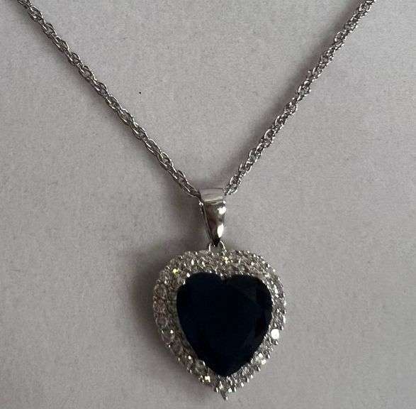 Sterling Silver 3.22ct Ocean Sapphire Heart Necklace, 20in Chain