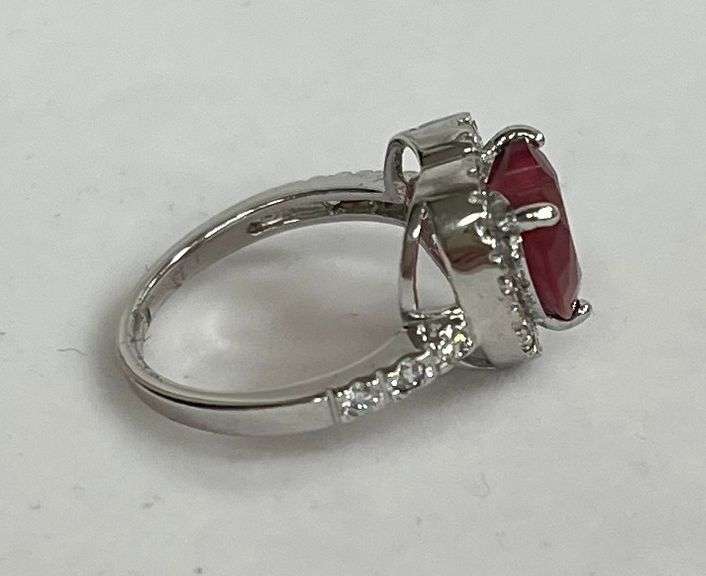 Sterling Silver Large Sweetheart Ruby Dinner Ring