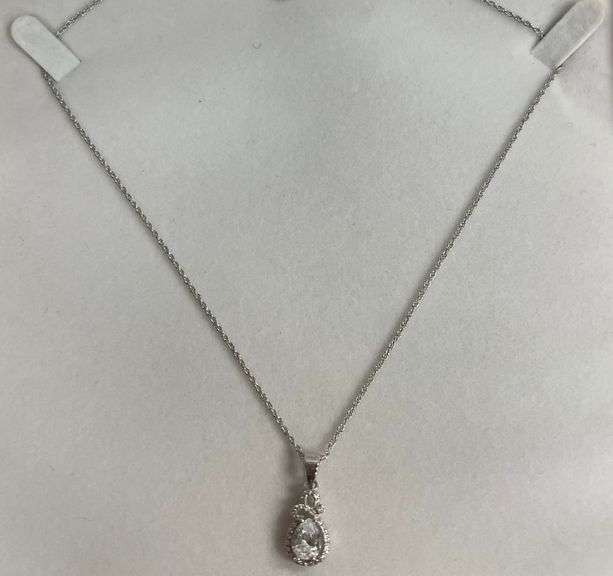 Sterling Silver White Sapphire Necklace, 18in Chain